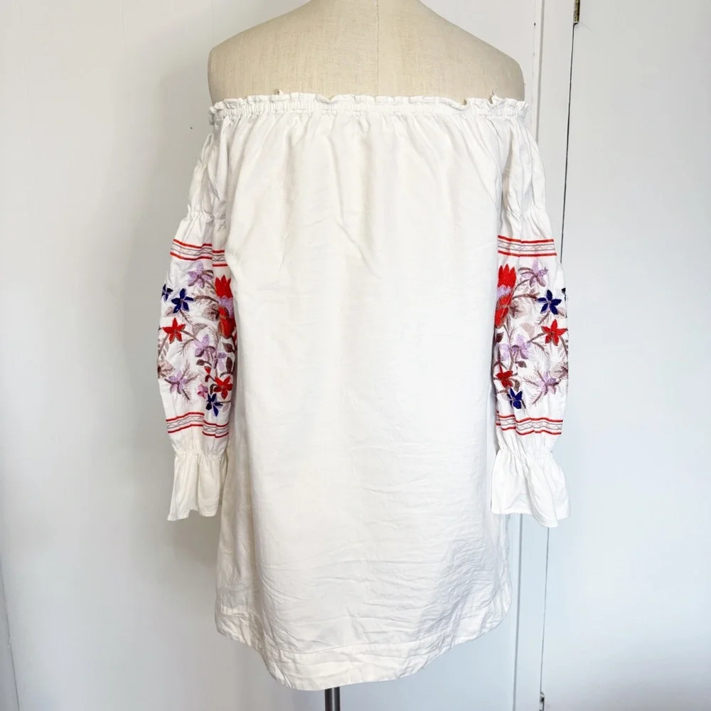 Free‎ People Fleur Du Jour Cotton Shift Dress XS Ivory embroidery XS